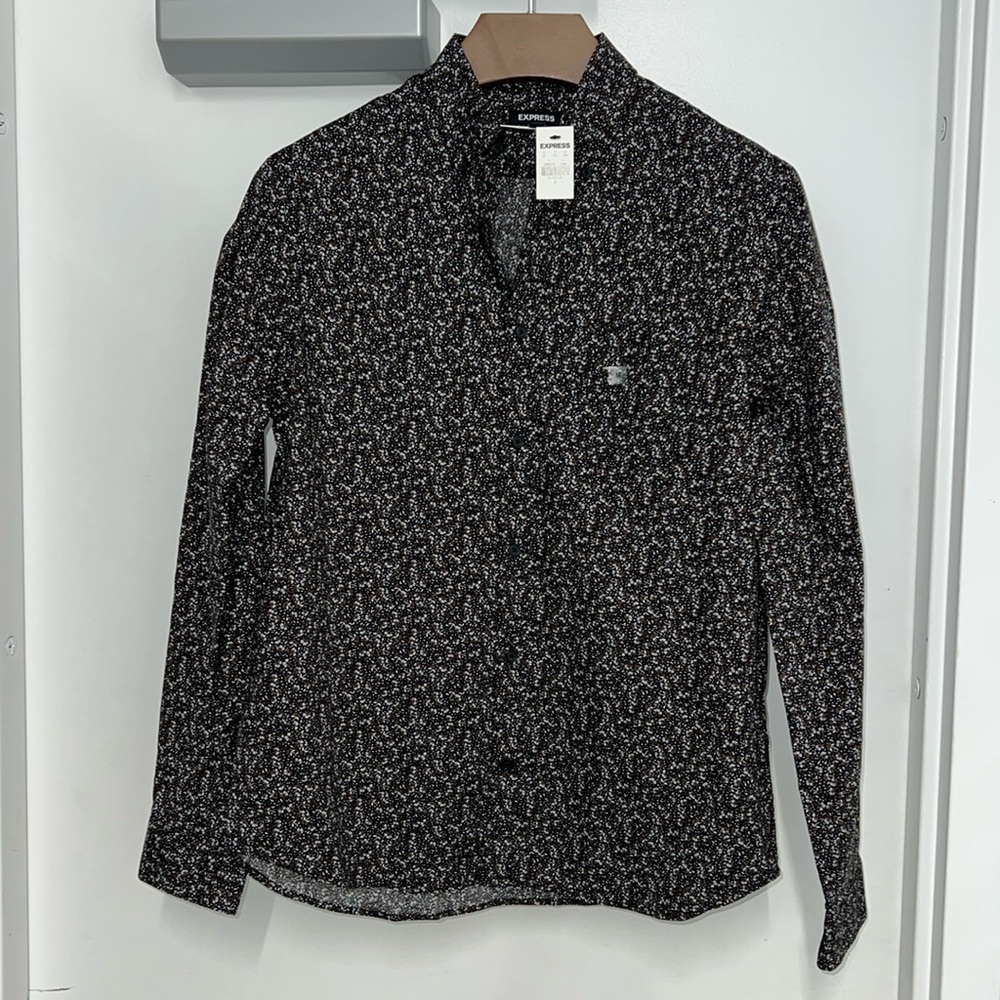 Express Men Size M Floral Print Black/Brown/White